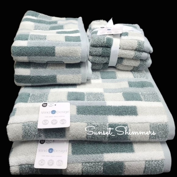 8 Mind on Design Color Block Zero Twist Cotton Bath Hand Washcloth Towel Set New - Picture 7 of 7